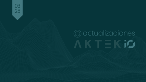 Actualizaciones de software de AKTEK iO – Banner visual de marzo 2025 con diseño de terreno digital y logotipo de AKTEK iO.