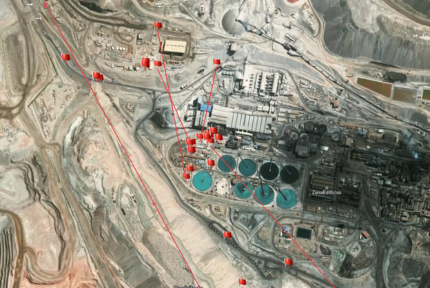 satellite image showing a mining site perimeter monitoring