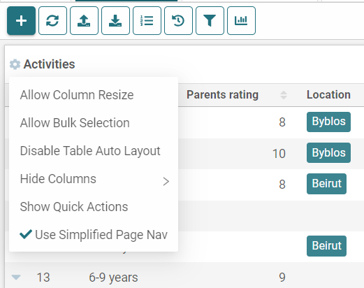 new table options on AKTEK iO